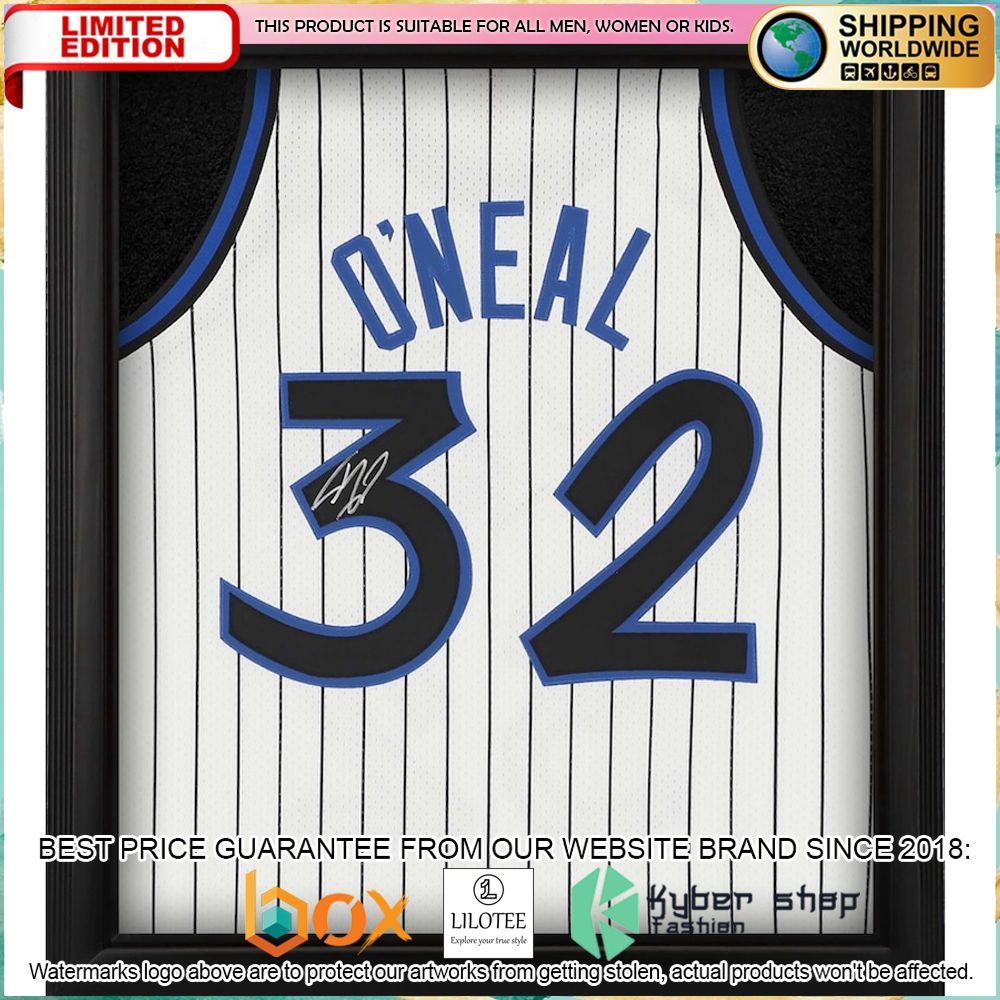 shaquille oneal orlando magic framed white 1993 94 basketball jersey 1 757