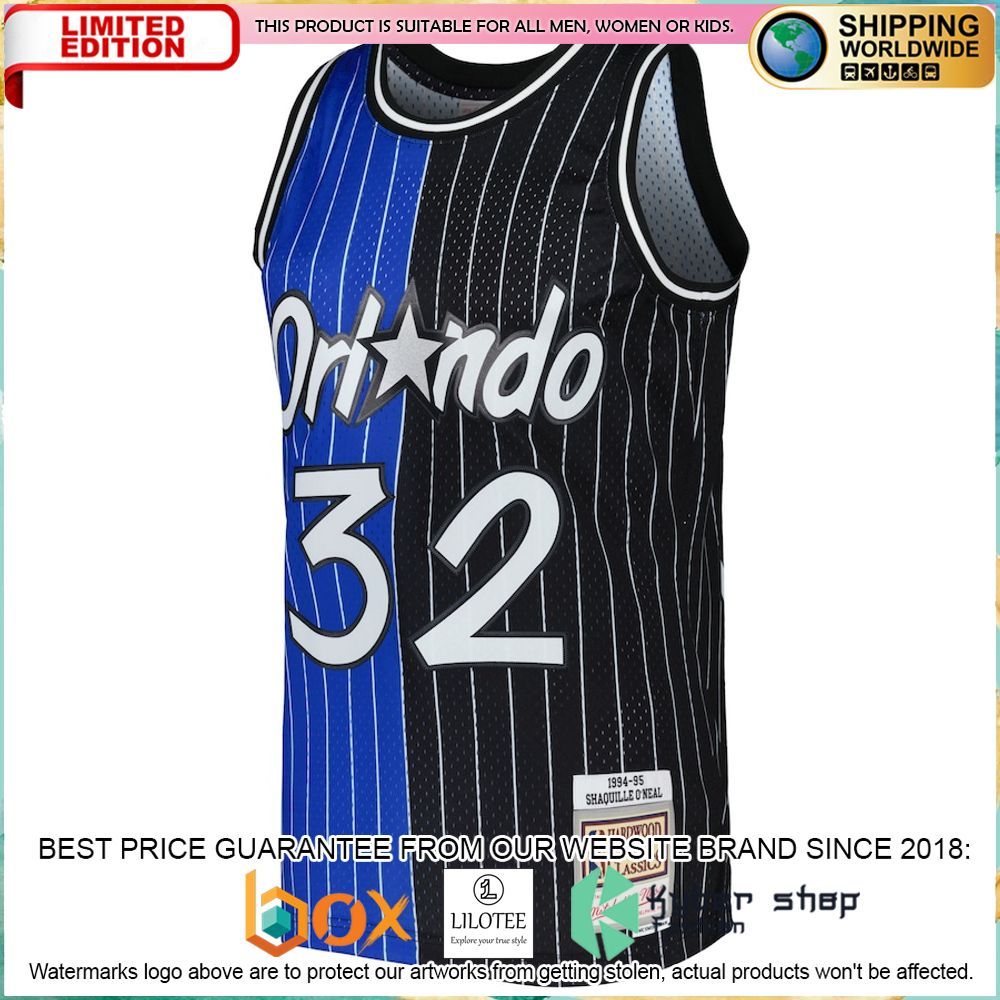shaquille oneal orlando magic mitchell ness 1994 95 blue black basketball jersey 2 543