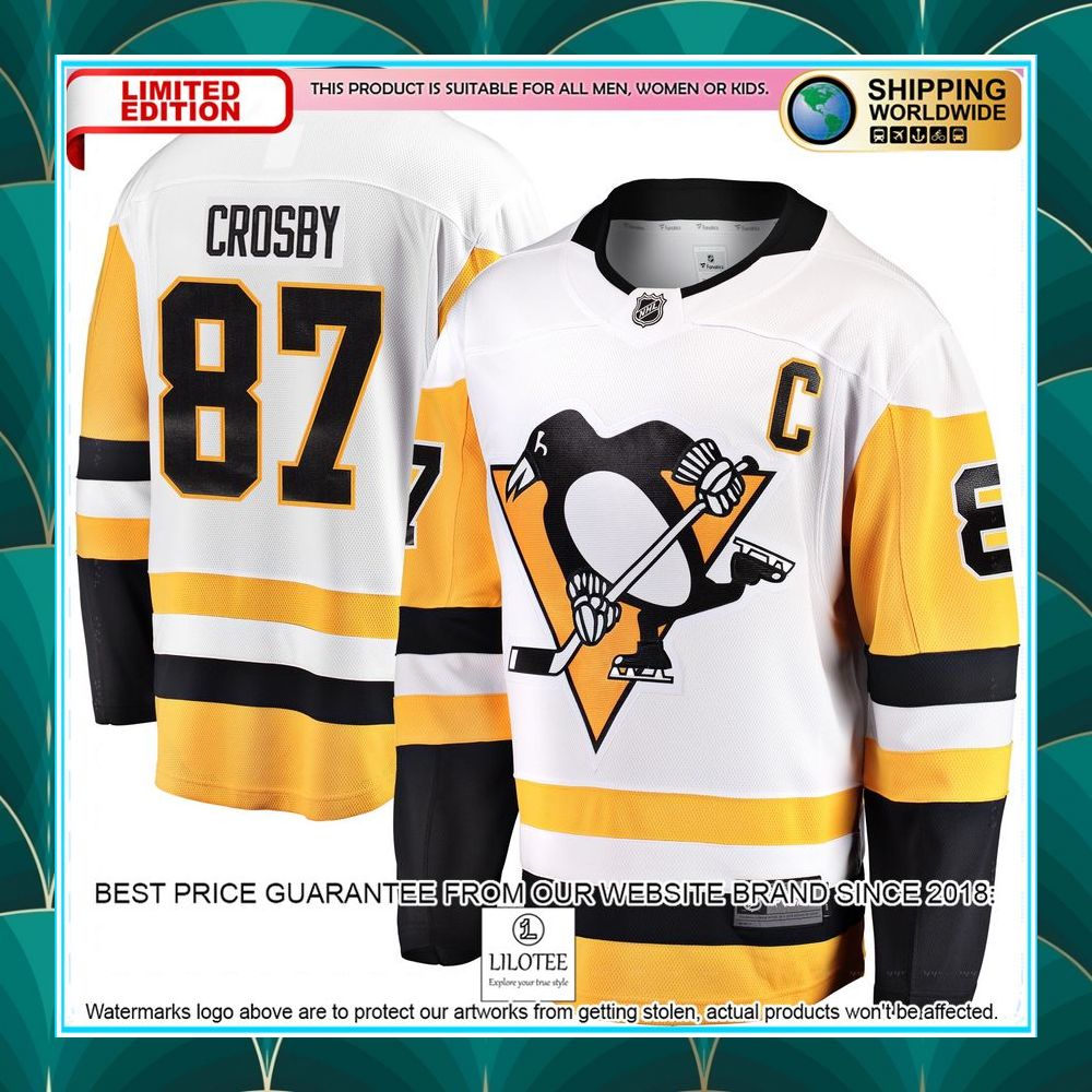 sidney crosby pittsburgh penguins captain away premier white hockey jersey 1 107
