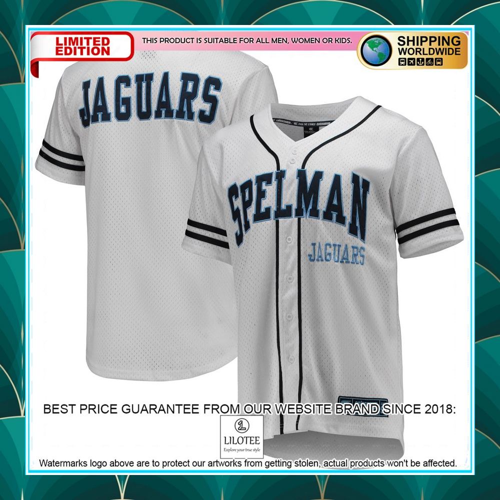 spelman college jaguars white navy baseball jersey 1 875