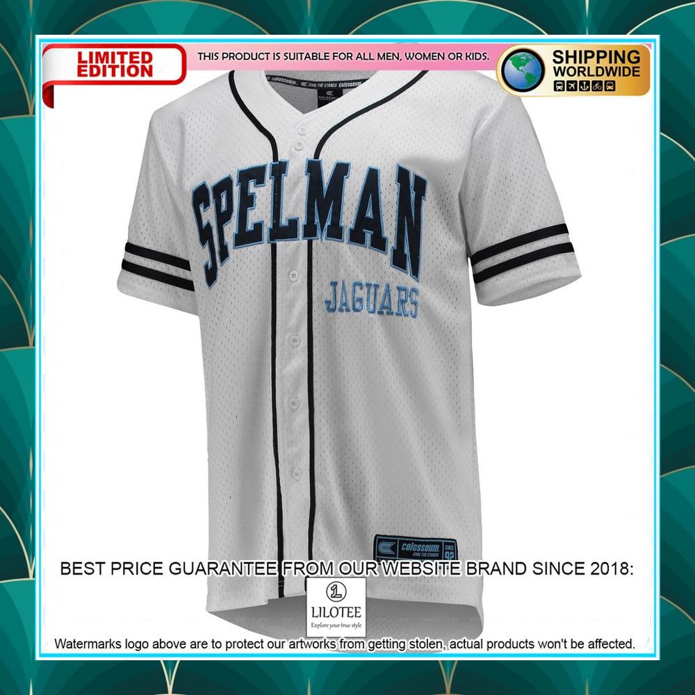 spelman college jaguars white navy baseball jersey 2 515