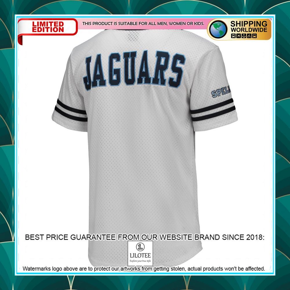 spelman college jaguars white navy baseball jersey 3 26