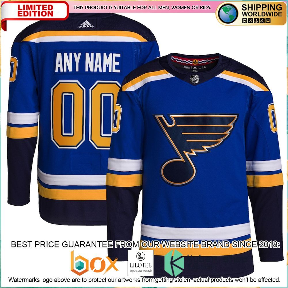 st louis blues adidas home pro custom royal hockey jersey 1 196