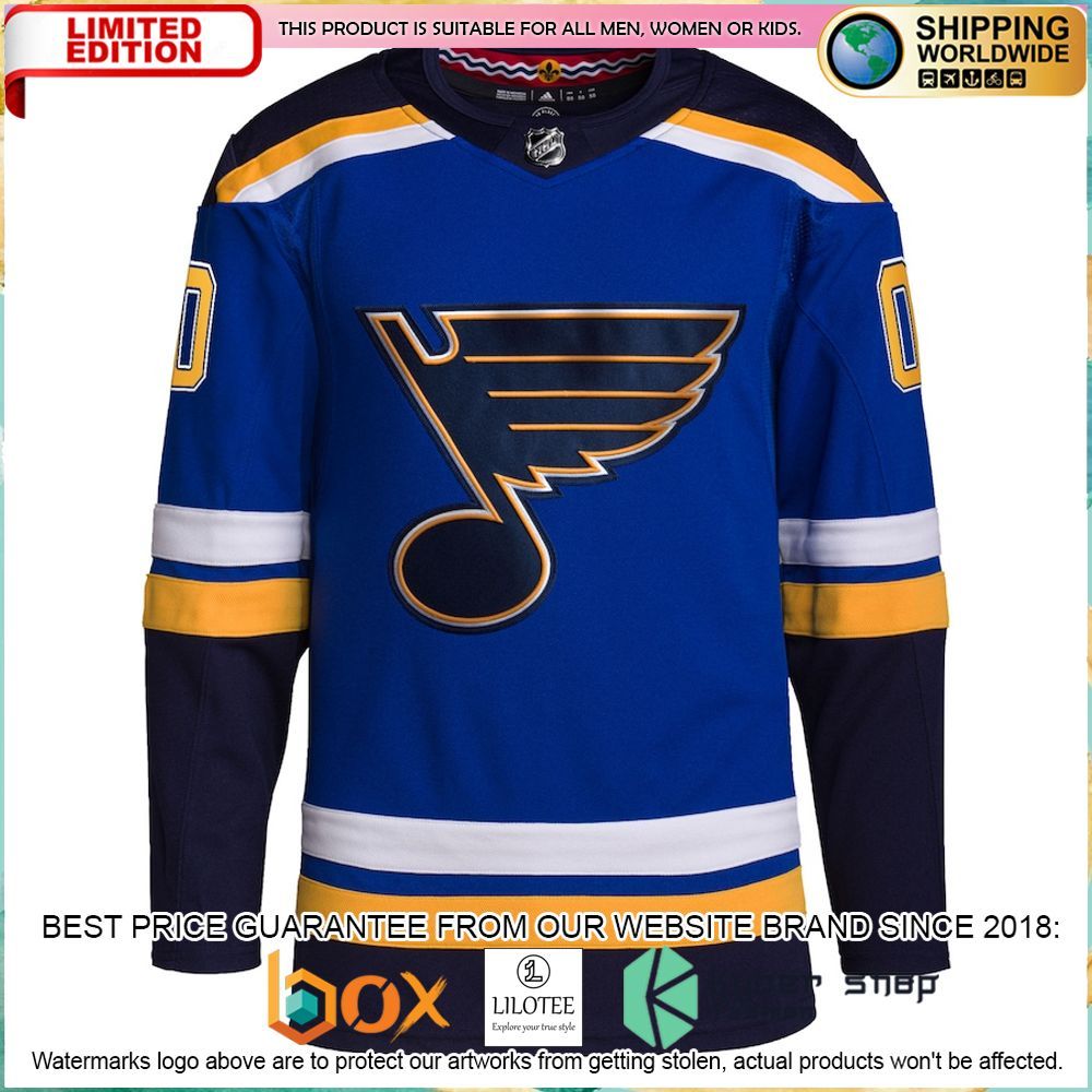 st louis blues adidas home pro custom royal hockey jersey 2 543