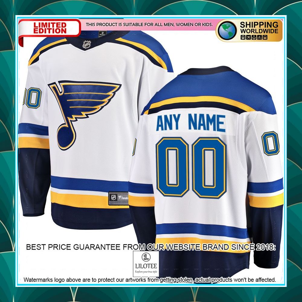 St. Louis Blues Away Custom White Hockey Jersey 4 st louis blues away custom white hockey jersey 4 800