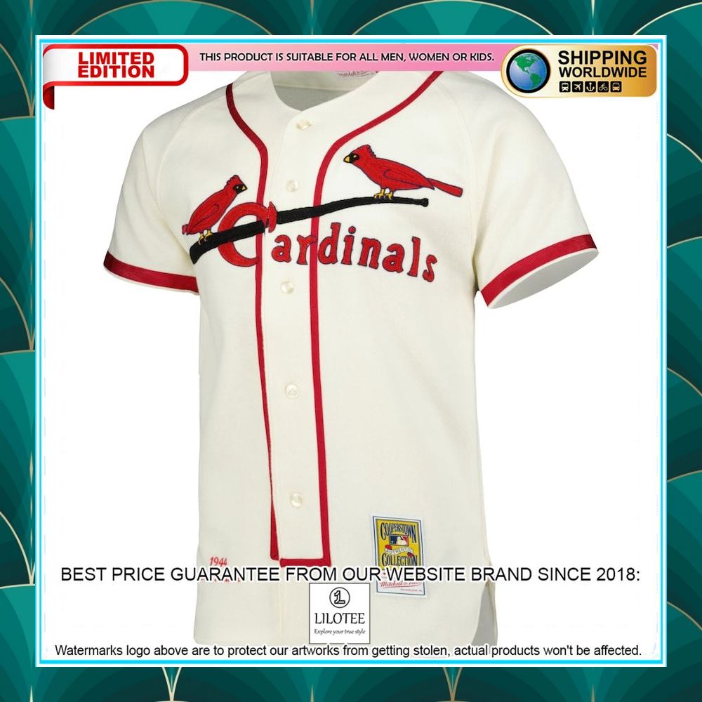 stan musial st louis cardinals mitchell ness 1944 cooperstown collection cream baseball jersey 2 263