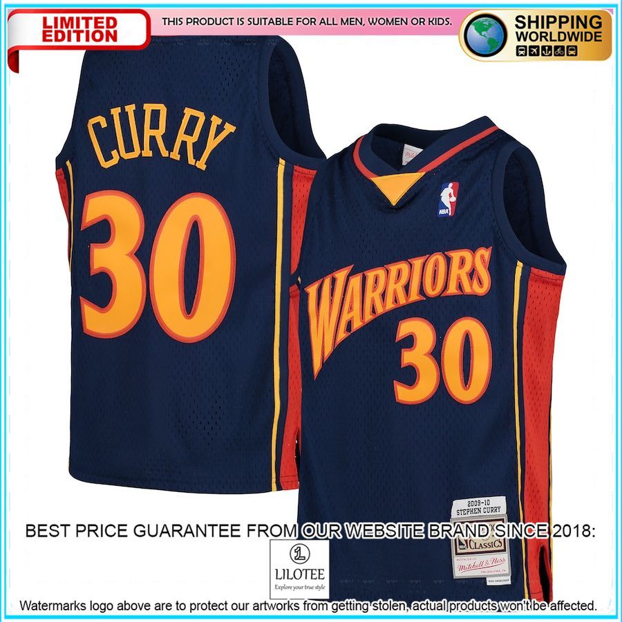 stephen curry golden state warriors mitchell ness youth 2009 10 hardwood classics throwback navy basketball jersey 1 609