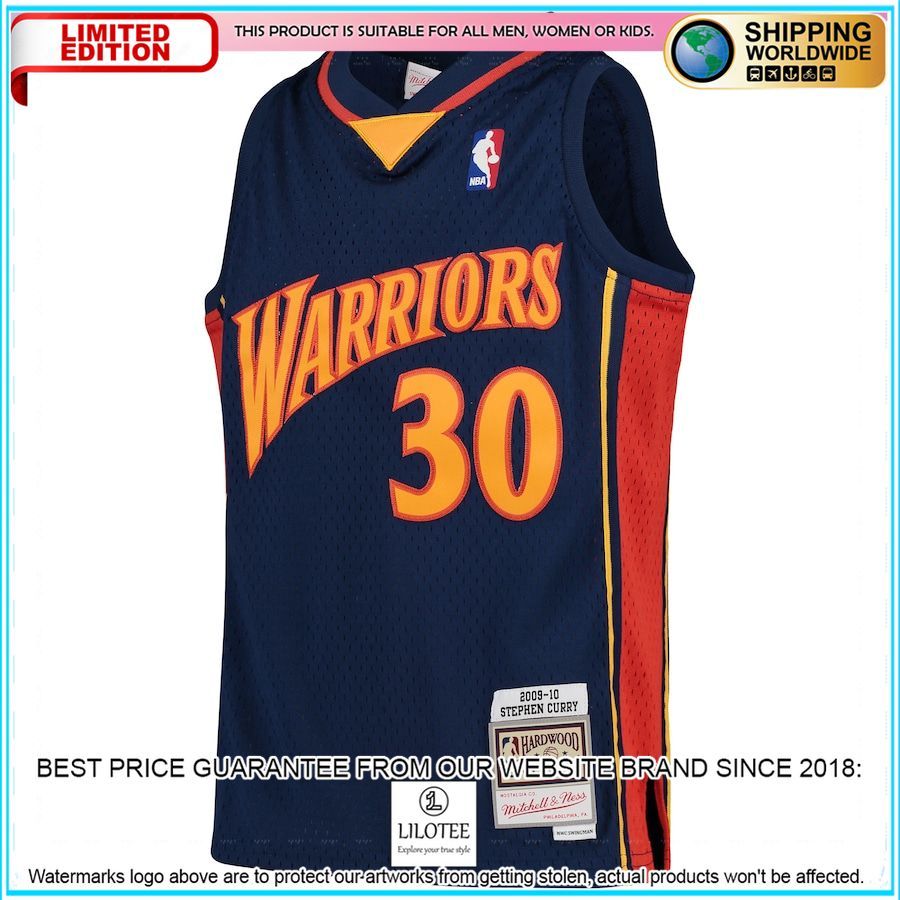 stephen curry golden state warriors mitchell ness youth 2009 10 hardwood classics throwback navy basketball jersey 2 212