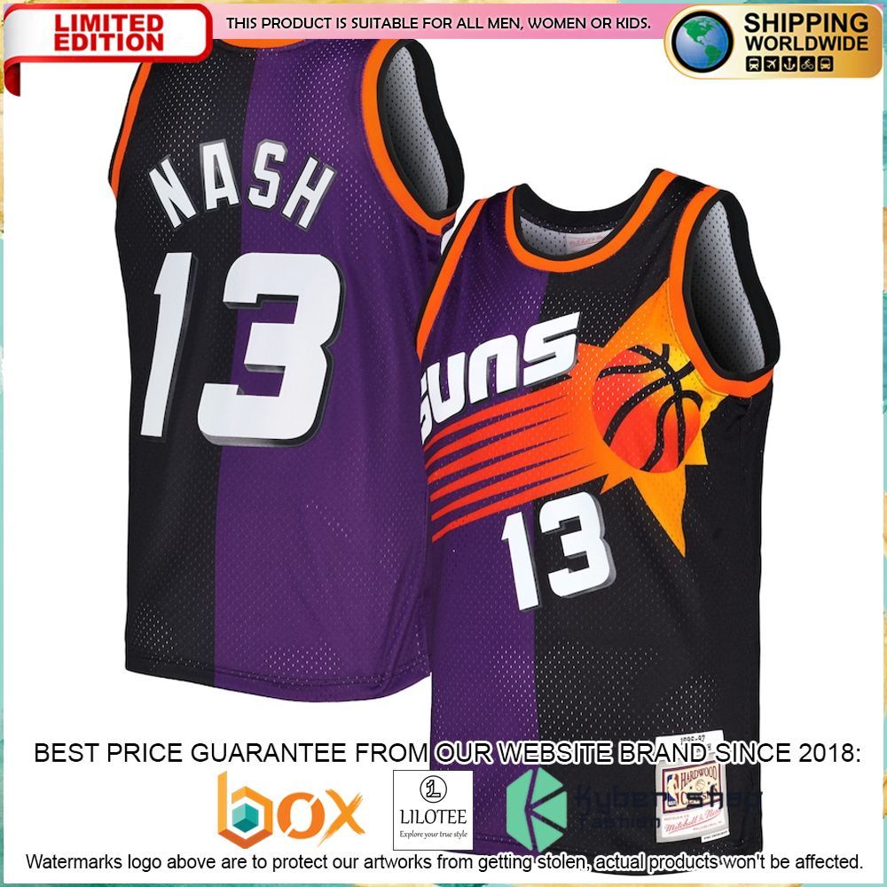 steve nash phoenix suns mitchell ness 1996 97 purple black basketball jersey 1 197