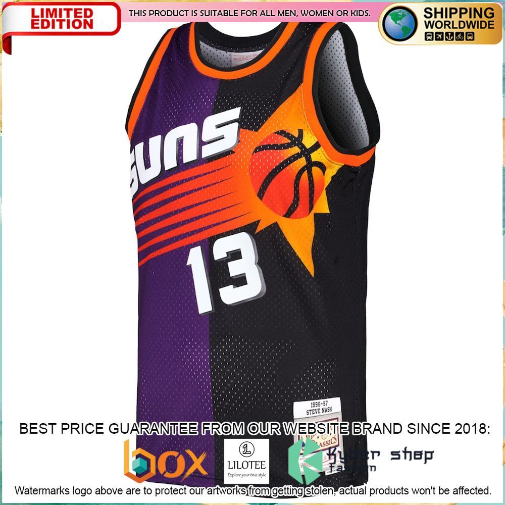 steve nash phoenix suns mitchell ness 1996 97 purple black basketball jersey 2 785