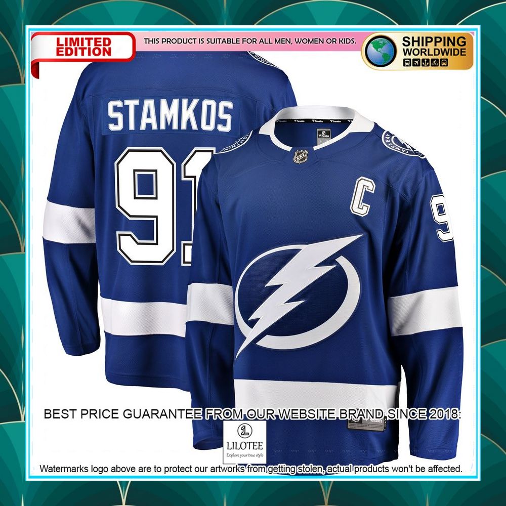 steven stamkos tampa bay lightning breakaway blue hockey jersey 1 343