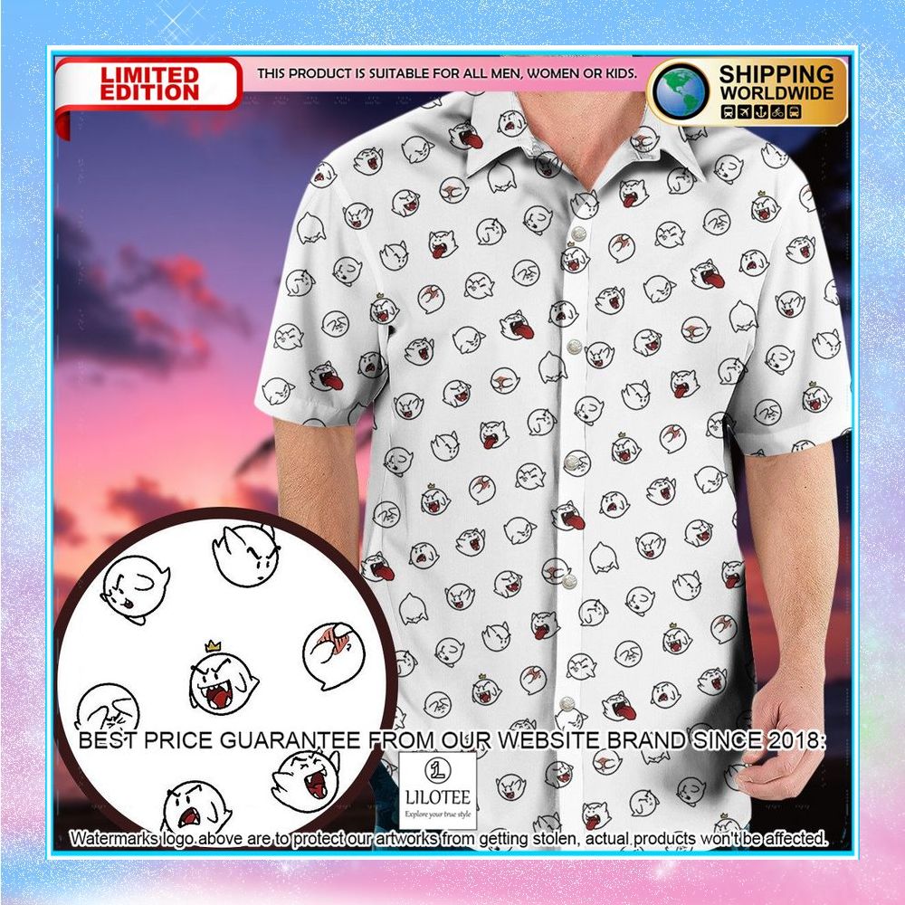super mario boo pattern hawaiian shirt 1 518