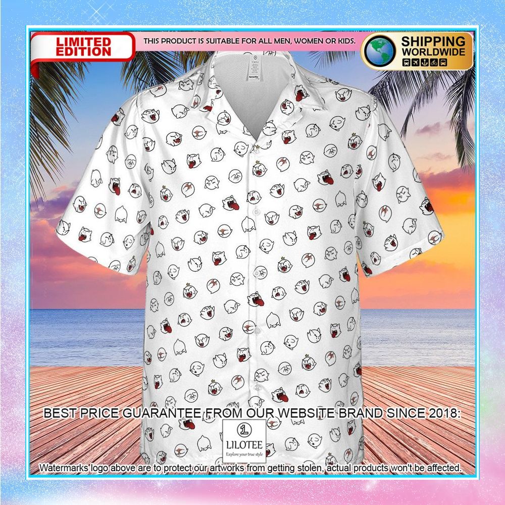 super mario boo pattern hawaiian shirt 2 425