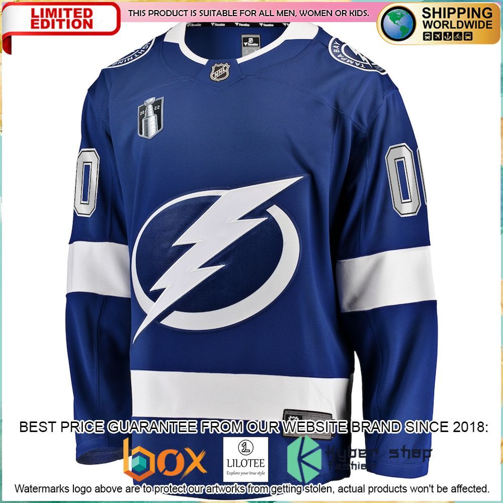 tampa bay lightning fanatics branded home 2022 stanley cup final custom blue hockey jersey 2 435