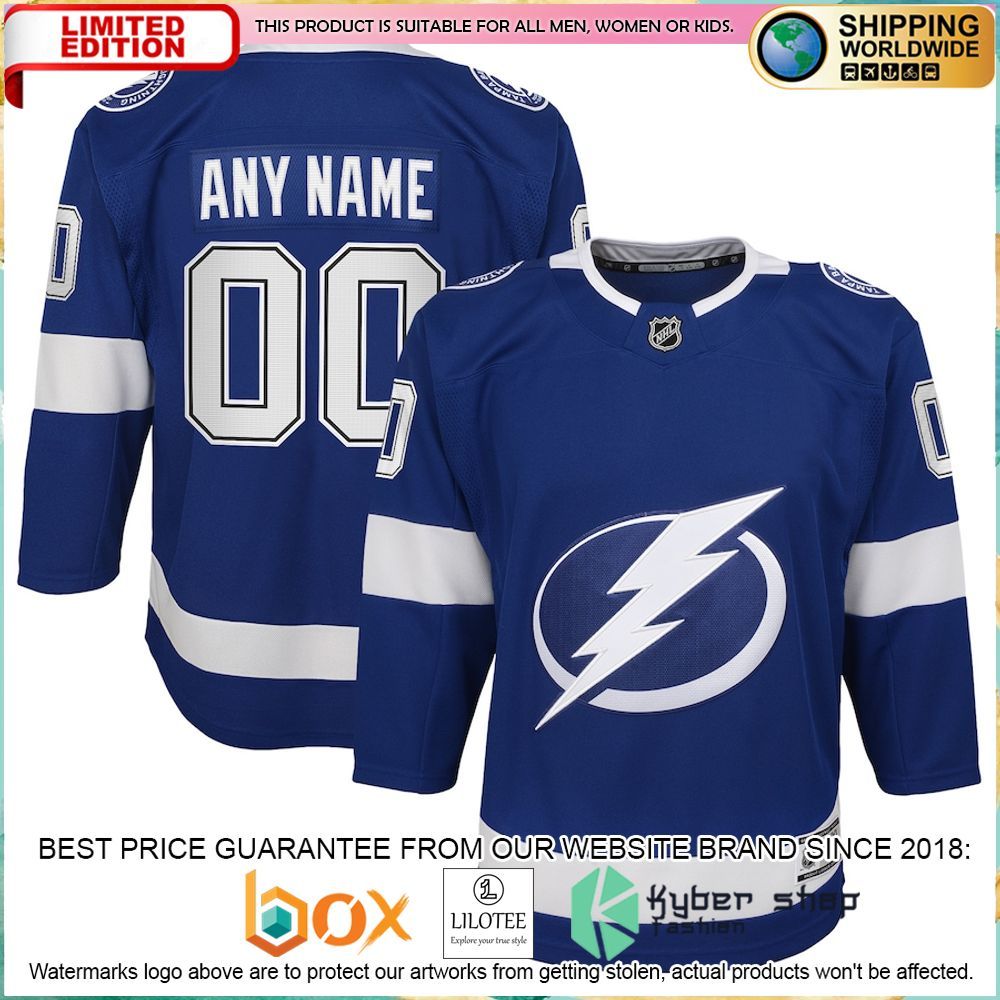 tampa bay lightning youth home custom premier blue hockey jersey 1 53