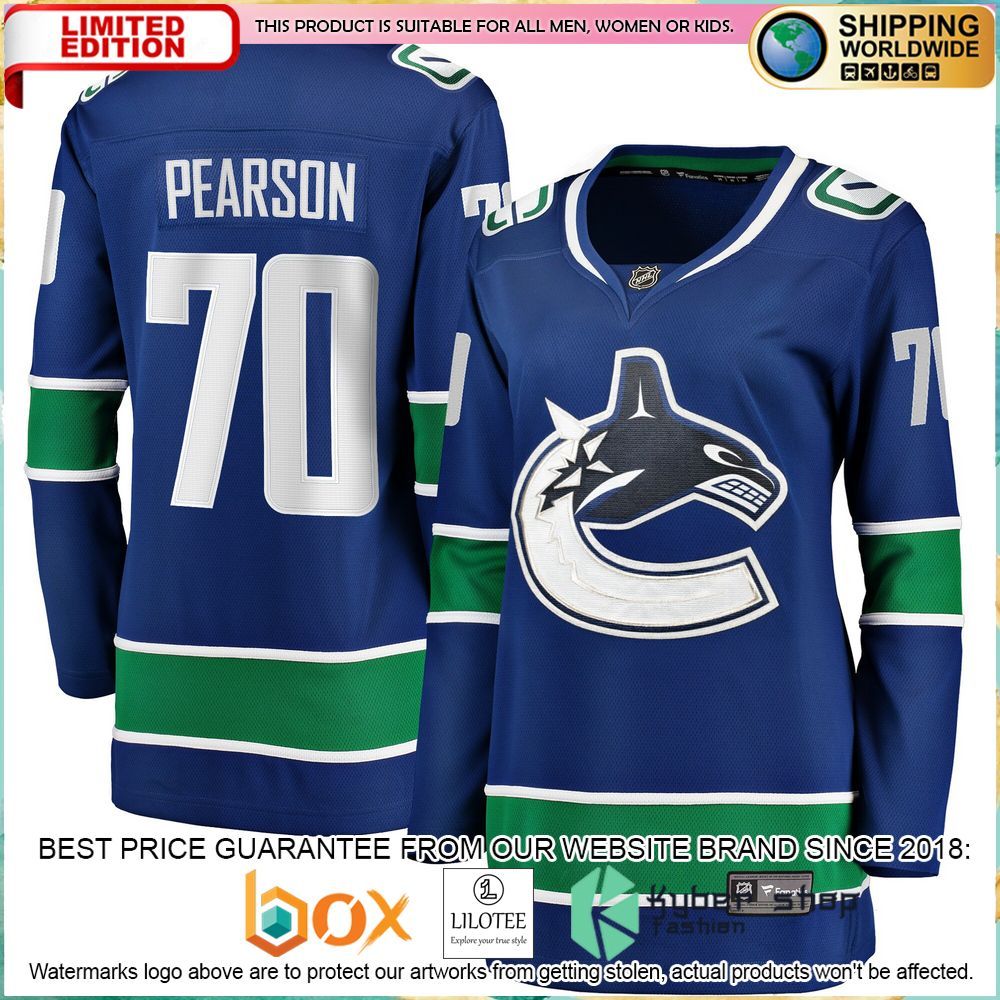 tanner pearson vancouver canucks womens blue hockey jersey 1 833