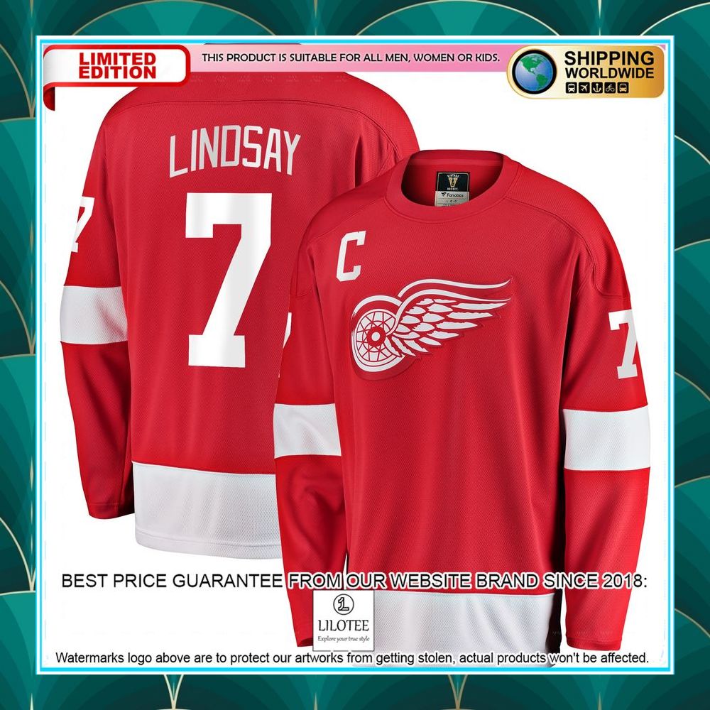 ted lindsay detroit red wings premier retired red hockey jersey 1 190