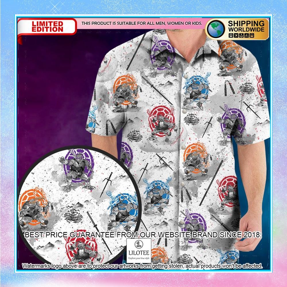 teenage mutant ninja turtles characters sumi e pattern hawaiian shirt 1 989