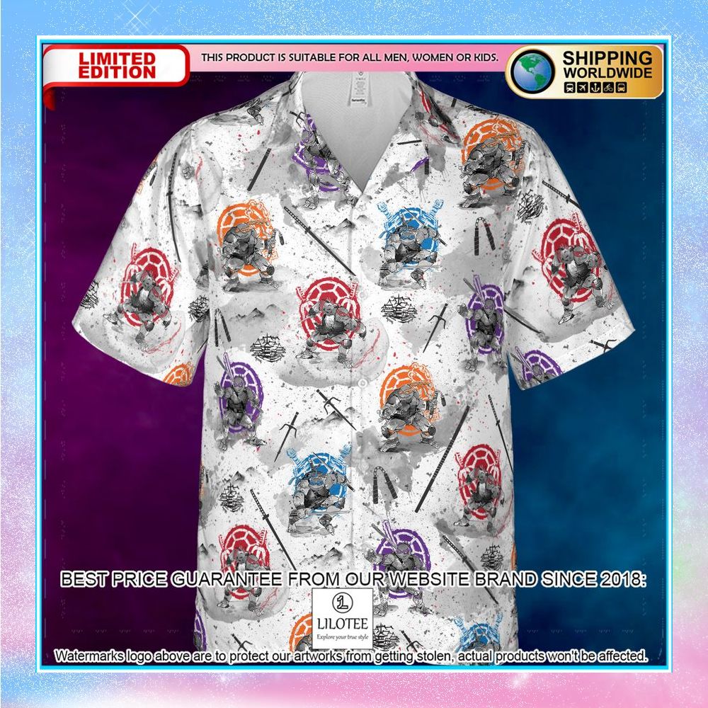teenage mutant ninja turtles characters sumi e pattern hawaiian shirt 2 456