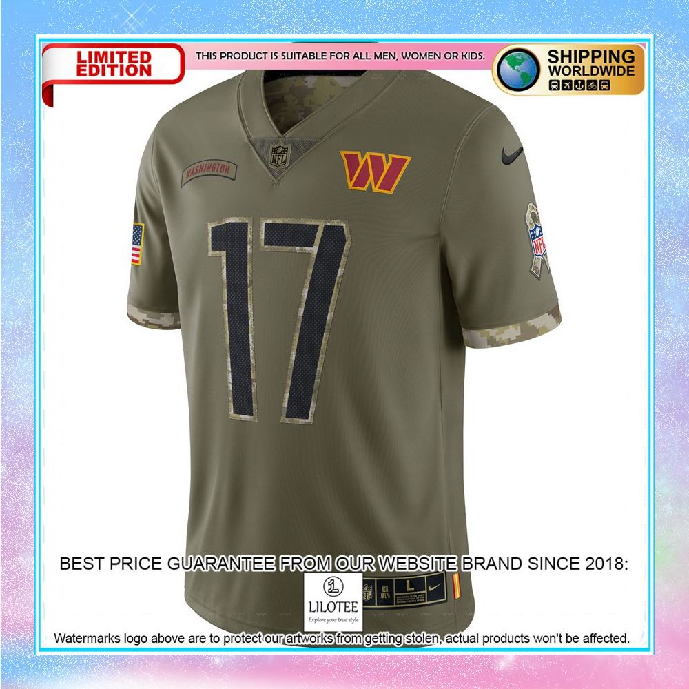 terry mclaurin washington commanders 2022 salute to service limited jersey olive football jersey 2 602