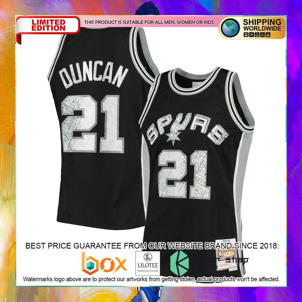 tim duncan san antonio spurs 1996 97 nba 75th anniversary diamond black basketball jersey 1 403
