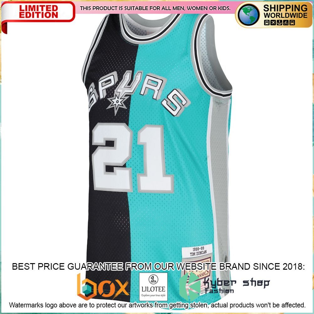 Tim Duncan San Antonio Spurs 1998 99 Black Teal Basketball Jersey - LIMITED EDITION 5 tim duncan san antonio spurs 1998 99 black teal basketball jersey 2 917