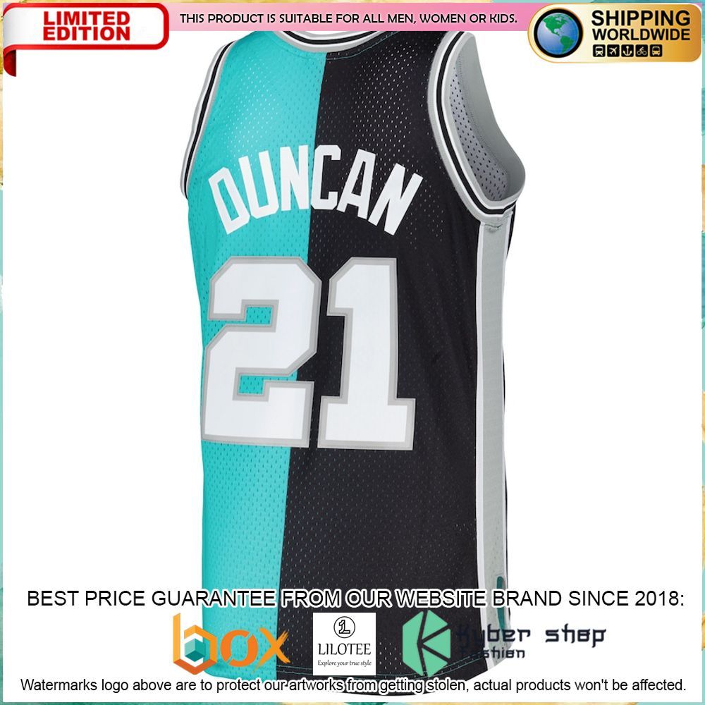 Tim Duncan San Antonio Spurs 1998 99 Black Teal Basketball Jersey - LIMITED EDITION 6 tim duncan san antonio spurs 1998 99 black teal basketball jersey 3 417