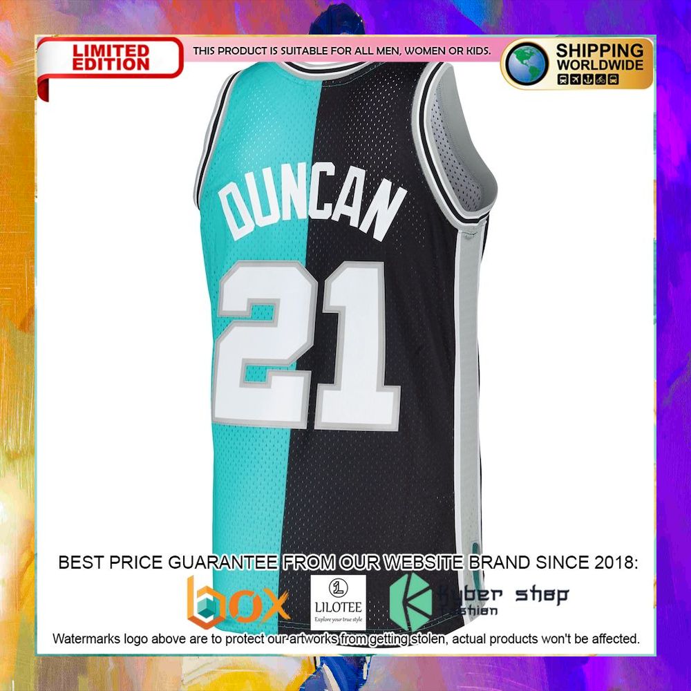 Tim Duncan San Antonio Spurs 1998 99 Black Teal Basketball Jersey - LIMITED EDITION 3 tim duncan san antonio spurs 1998 99 black teal basketball jersey 3 783