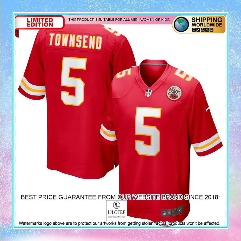 tommy townsend kansas city chiefs red football jersey 1 987