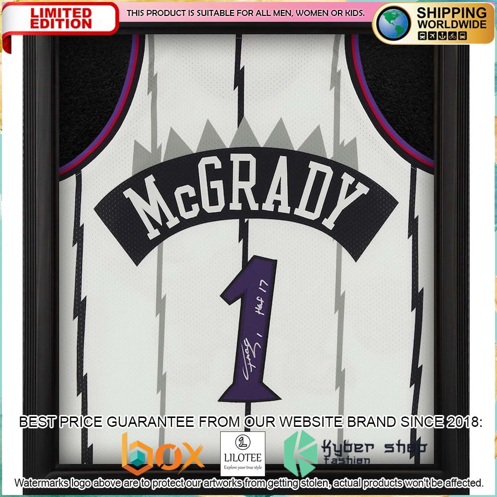 tracy mcgrady toronto raptors framed white 1998 99 basketball jersey 1 616