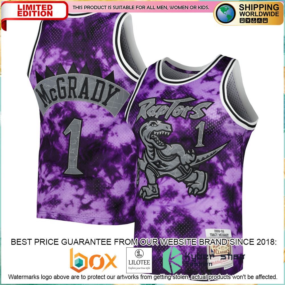 tracy mcgrady toronto raptors mitchell ness 1998 99 galaxy purple basketball jersey 1 555