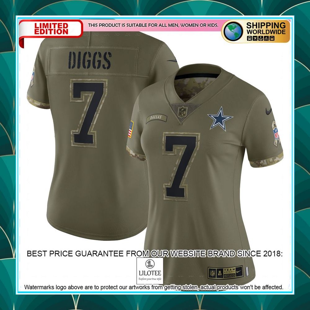 trevon diggs dallas cowboys womens 2022 salute to service olive football jersey 1 58