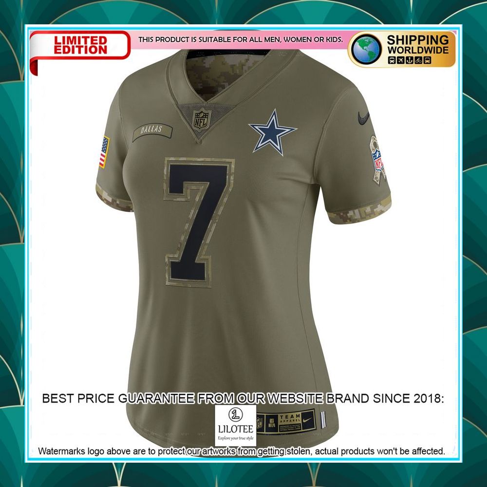 trevon diggs dallas cowboys womens 2022 salute to service olive football jersey 2 795