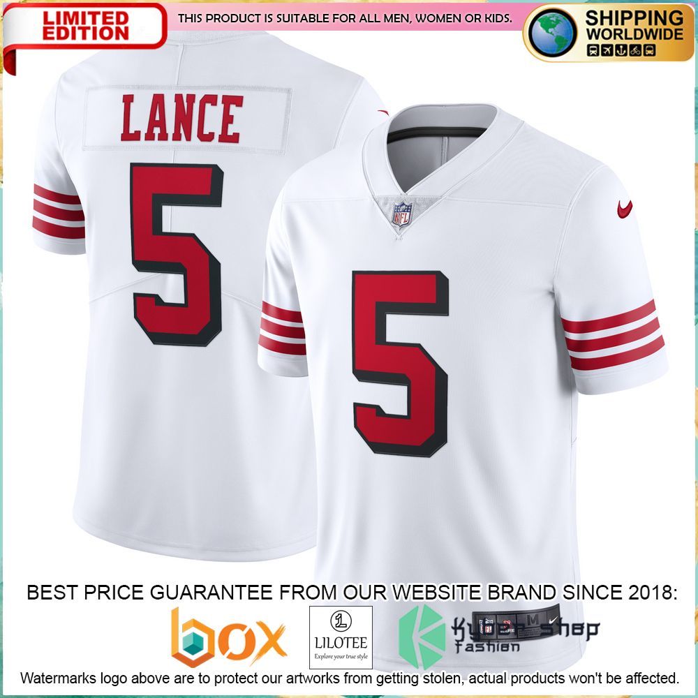 trey lance san francisco 49ers nike alternate 2 vapor white football jersey 1 34
