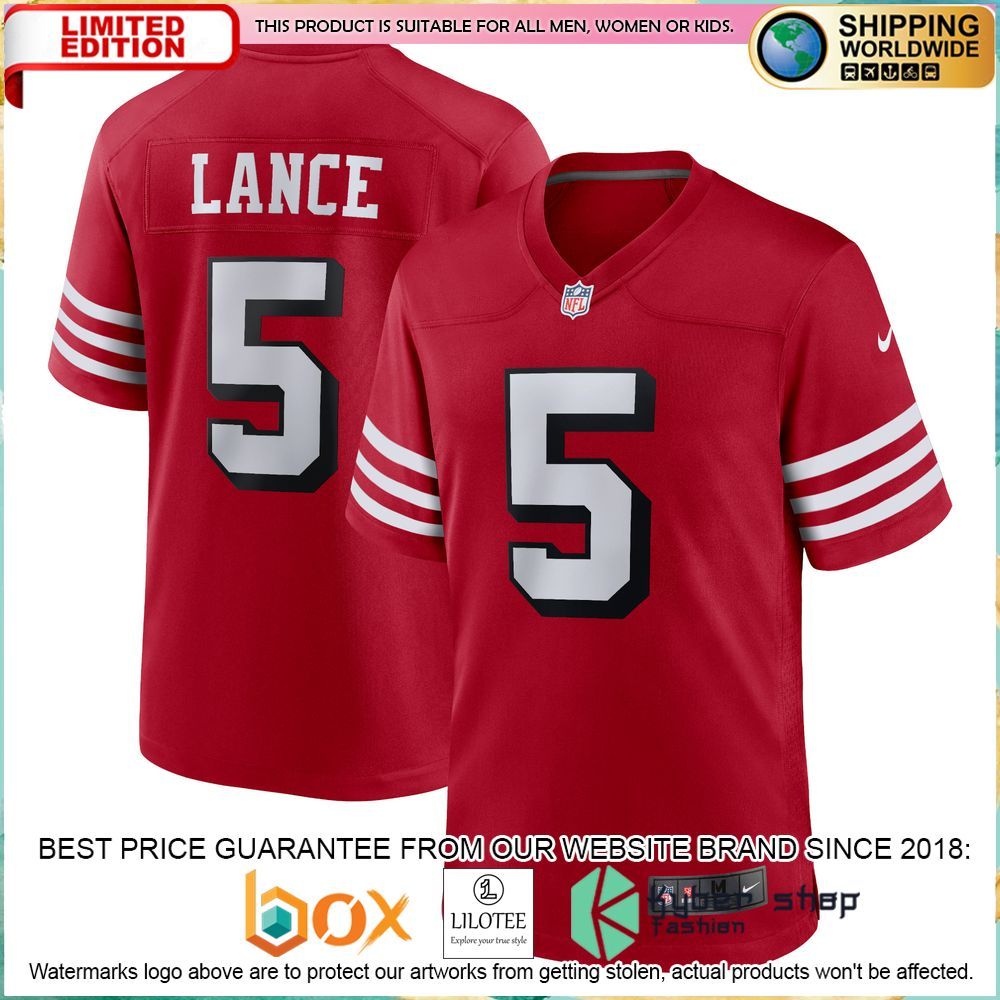 trey lance san francisco 49ers nike alternate scarlet football jersey 1 428