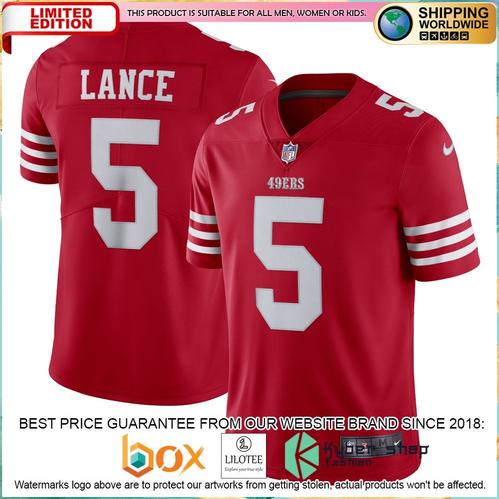 trey lance san francisco 49ers nike vapor scarlet football jersey 1 918