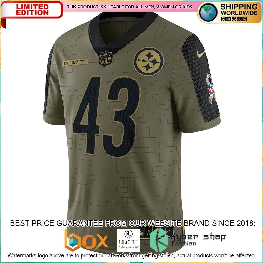 troy polamalu pittsburgh steelers nike 2021 salute to service retired olive football jersey 2 55