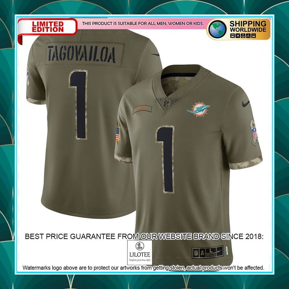 tua tagovailoa miami dolphins 2022 salute to service olive football jersey 1 200