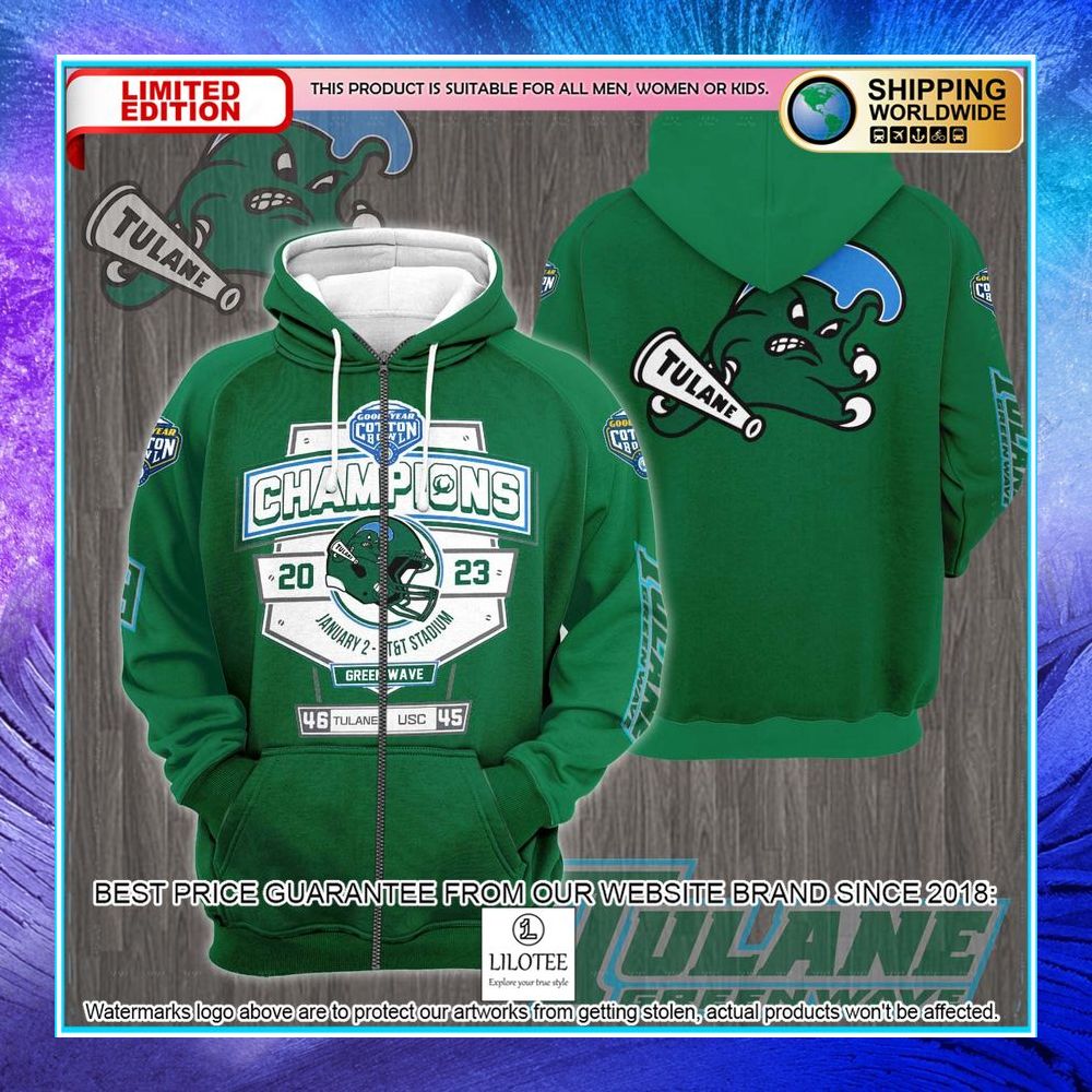 tulane green wave 2023 cotton bowl champions 3d hoodie shirt 1 865