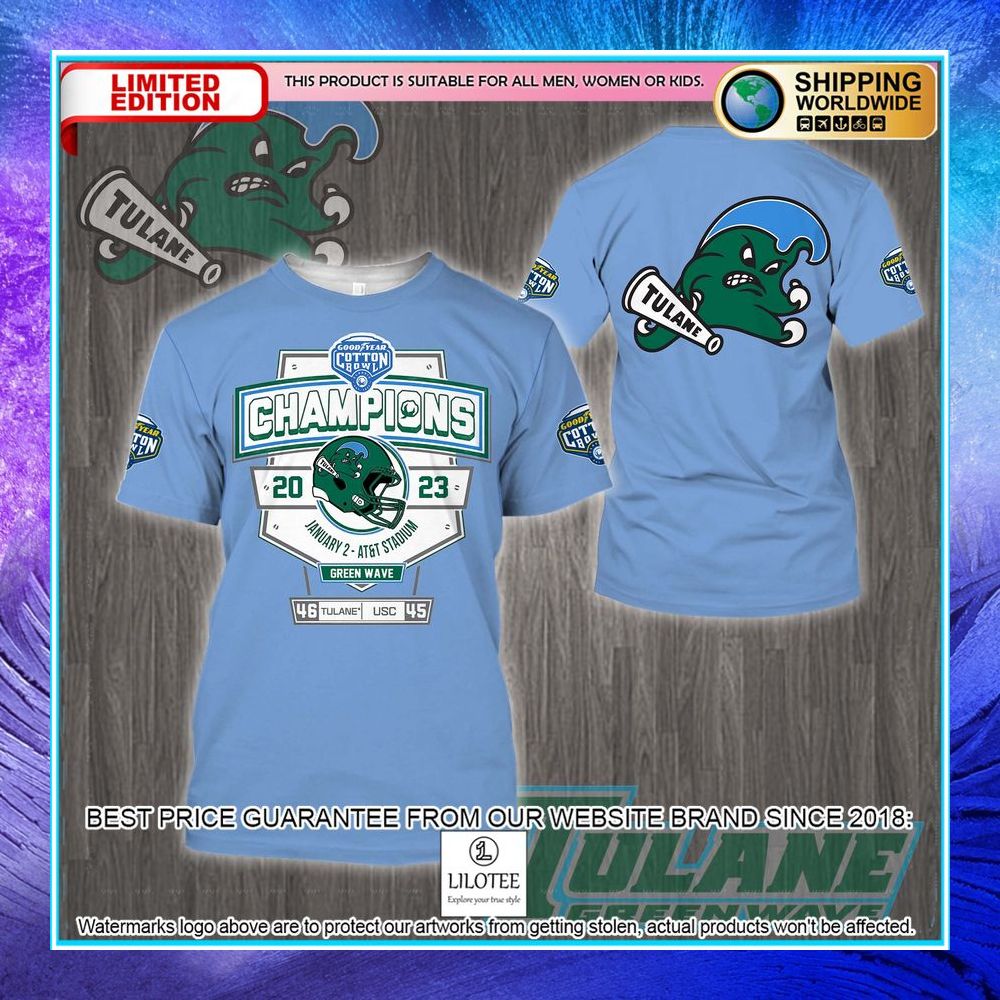 tulane green wave 2023 cotton bowl champions blue 3d hoodie shirt 2 368