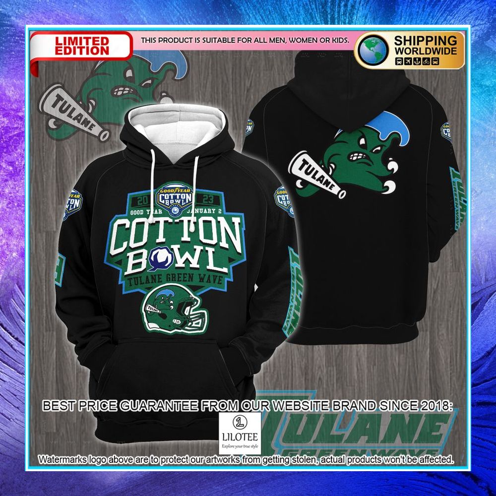 tulane green wave cotton bowl champions 2023 black 3d hoodie shirt 1 147