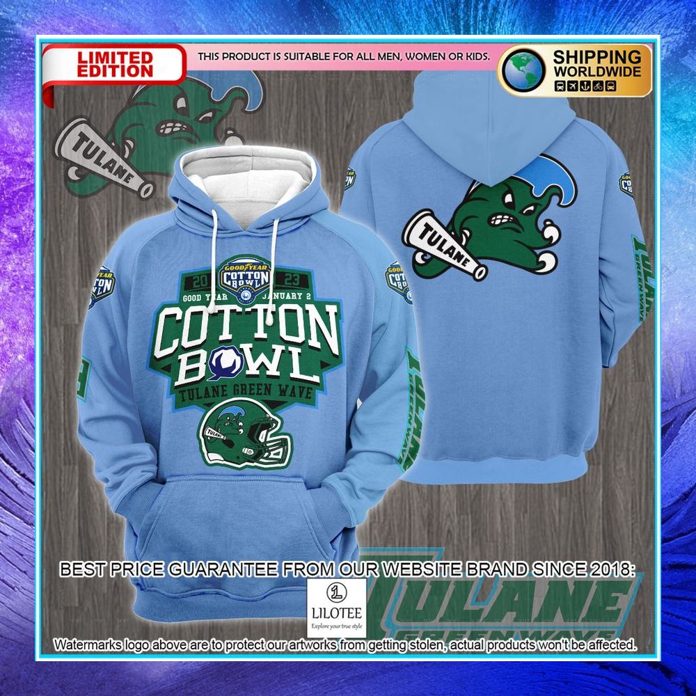 tulane green wave cotton bowl champions 2023 blue 3d hoodie shirt 1 513