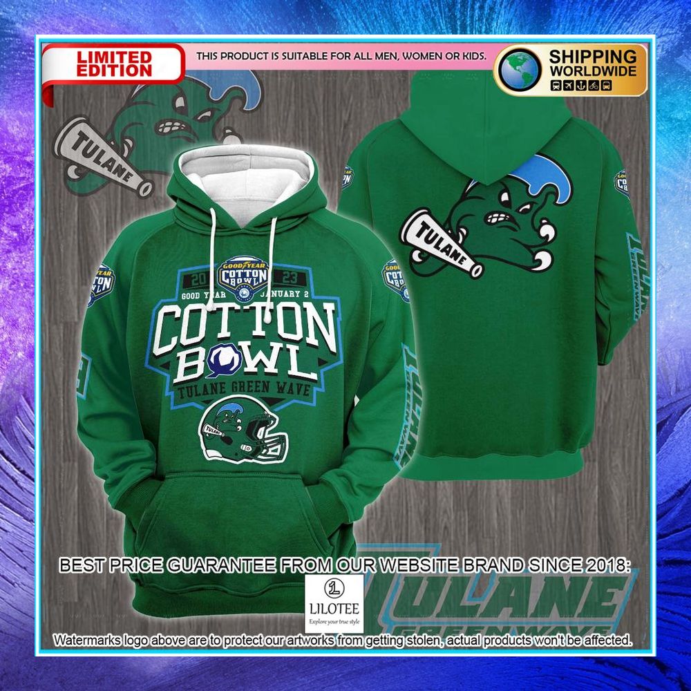 tulane green wave cotton bowl champions 2023 green 3d hoodie shirt 1 299