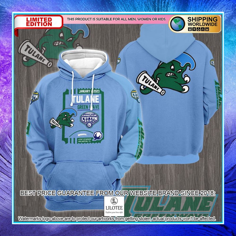 tulane green wave cotton bowl champions january 2023 blue 3d hoodie shirt 1 252