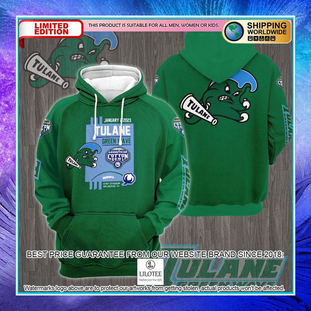 tulane green wave cotton bowl champions january 2023 green 3d hoodie shirt 1 247