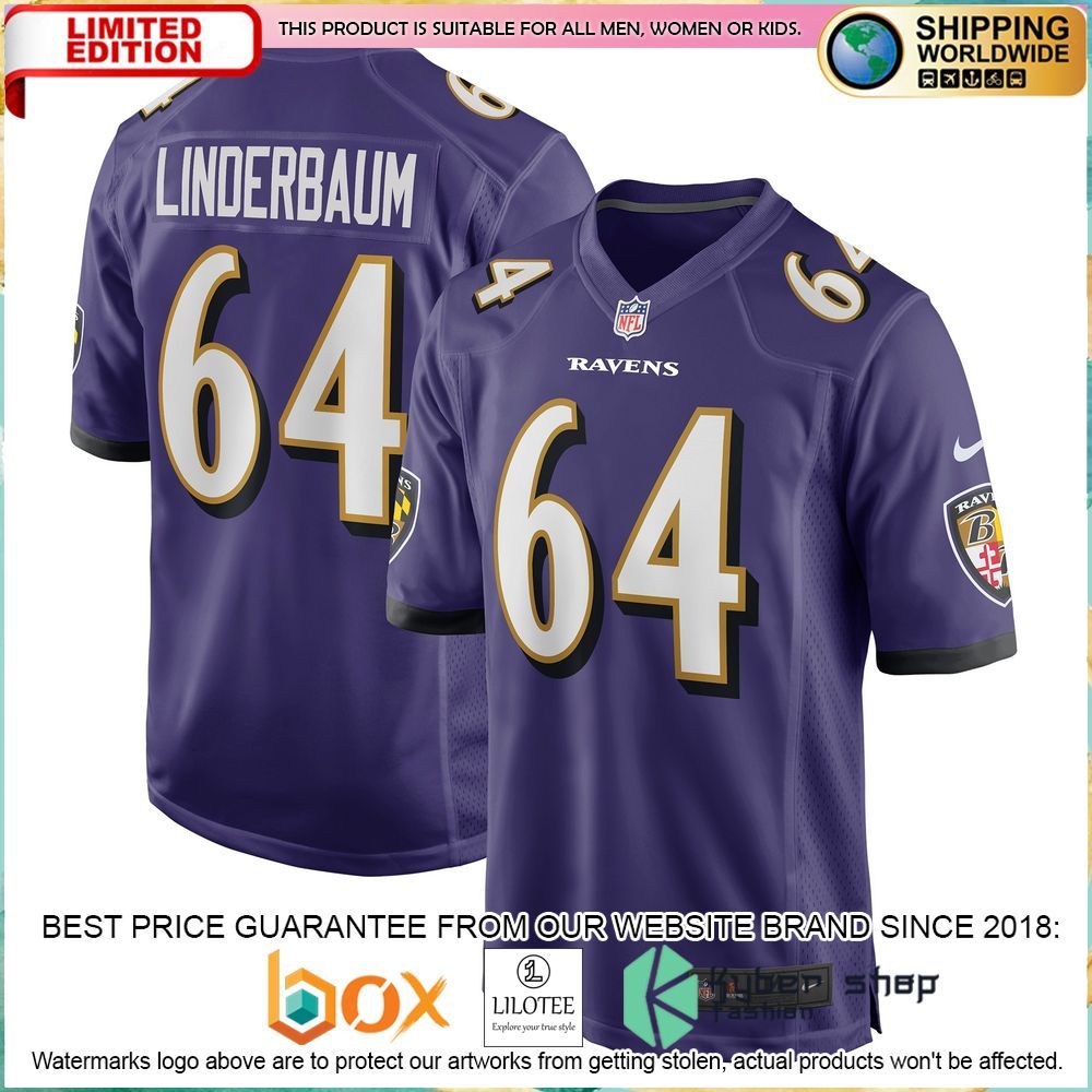 tyler linderbaum baltimore ravens nike 2022 nfl draft first round pick purple football jersey 1 118