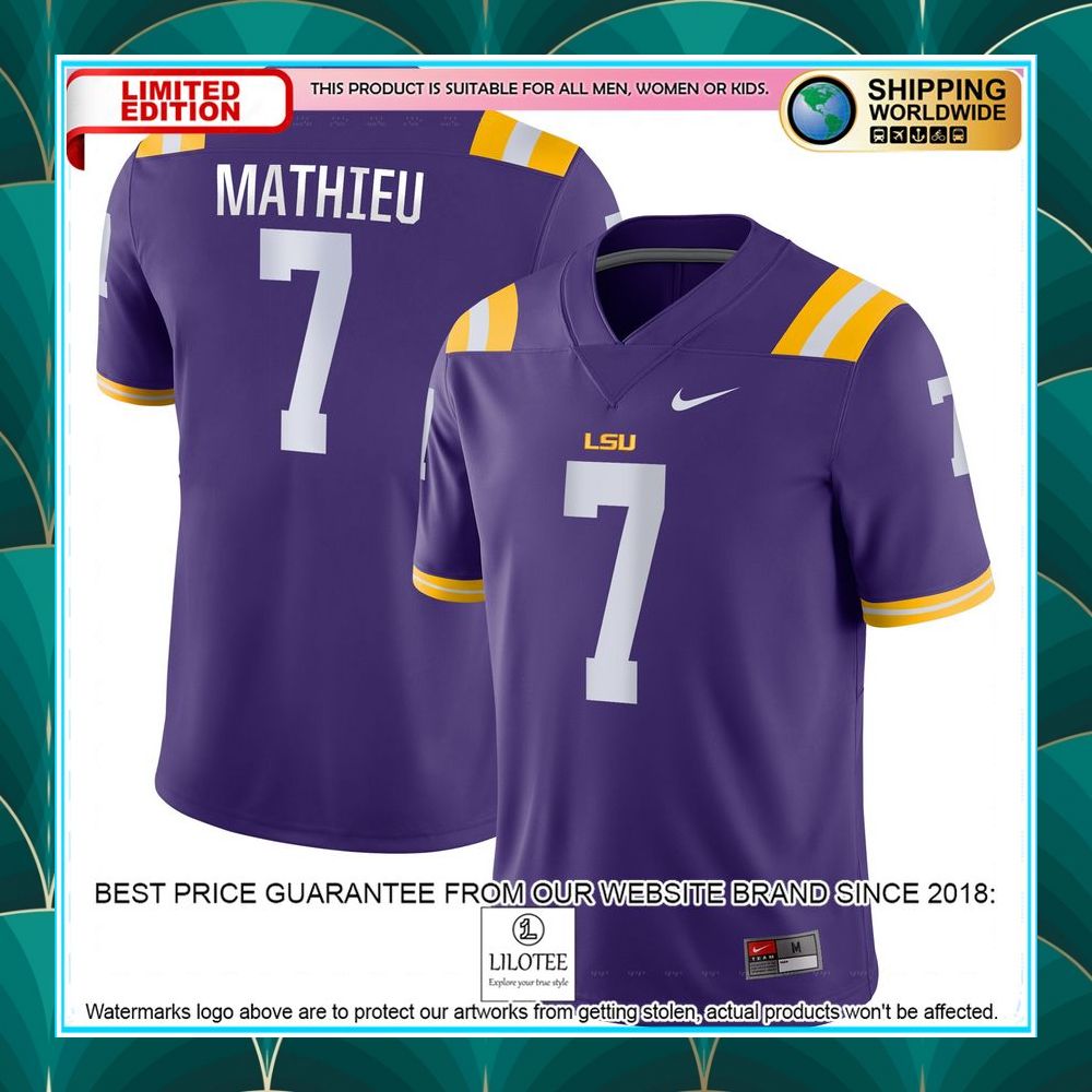 tyrann mathieu lsu tigers nike purple football jersey 1 675