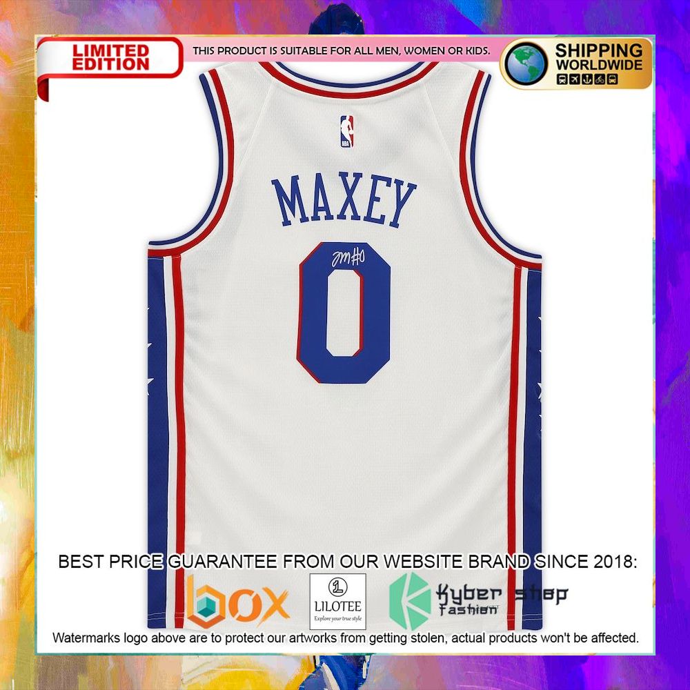 tyrese maxey philadelphia 76ers 2020 2021 white basketball jersey 2 82