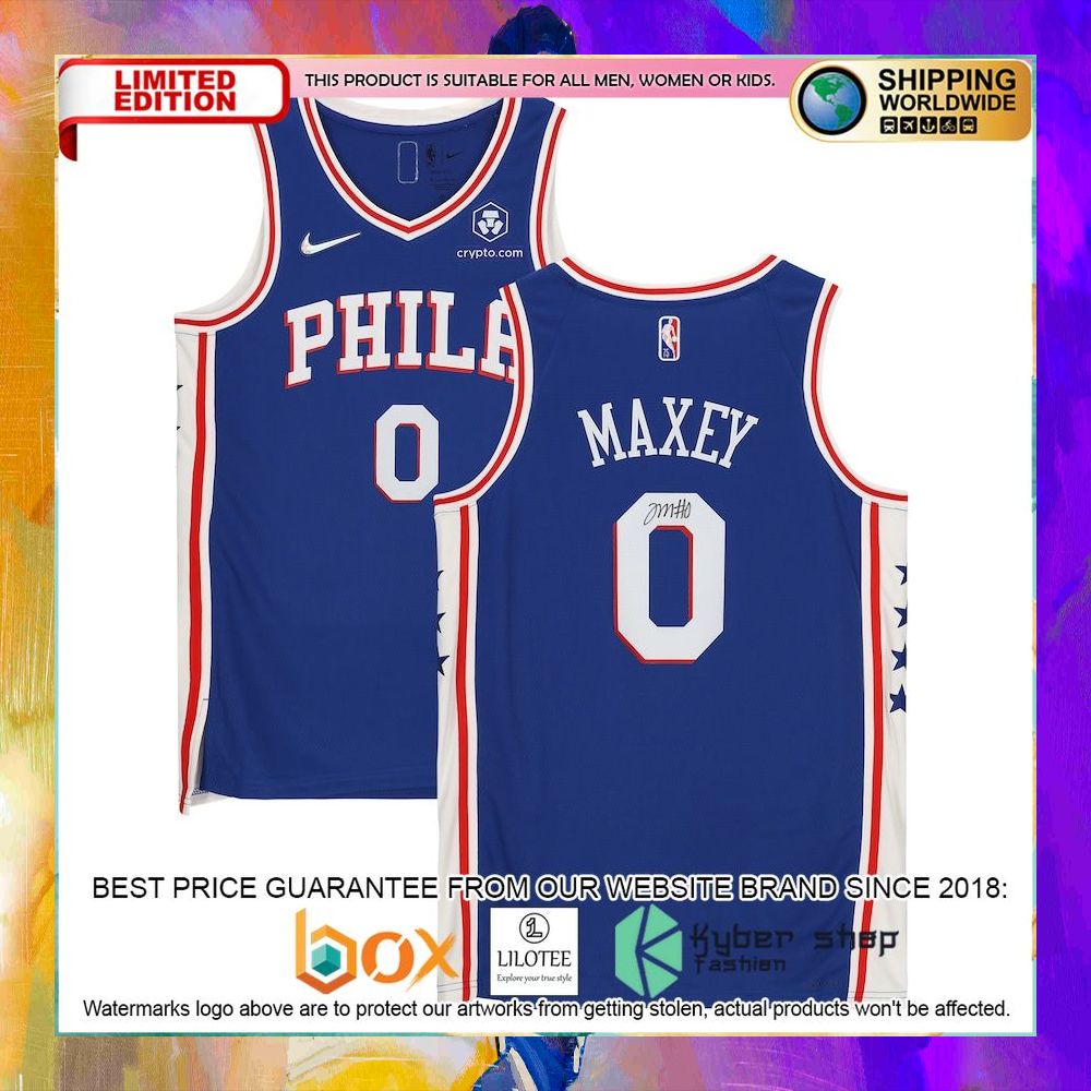 tyrese maxey philadelphia 76ers 2021 royal basketball jersey 1 927