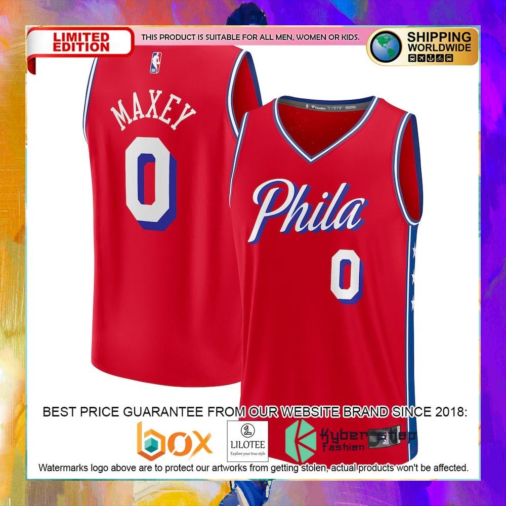 tyrese maxey philadelphia 76ers 2022 23 red basketball jersey 1 239